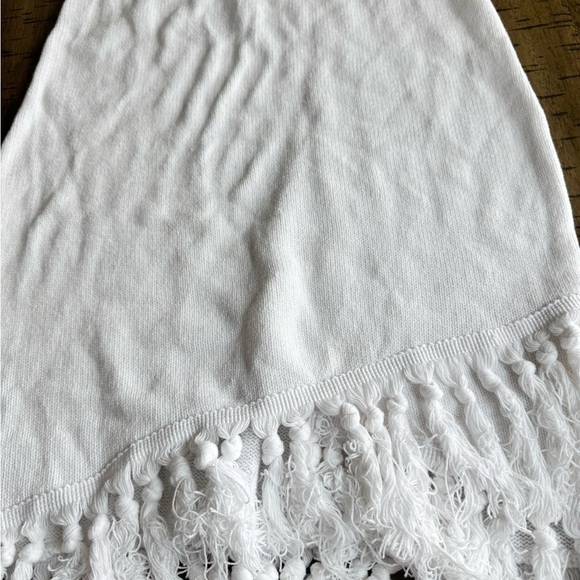 White Sleeveless Dress with Fringe Hem Cotton blend - Picture 4 of 7